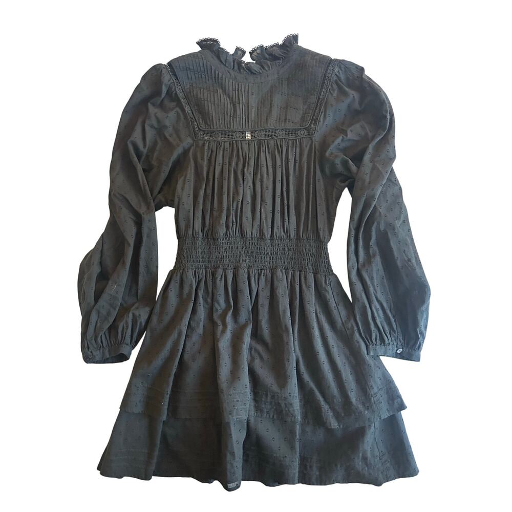 Cleobella Black Swiss Dot Prairie Dress Gothic Cottagecore Organic Cotton Witchy